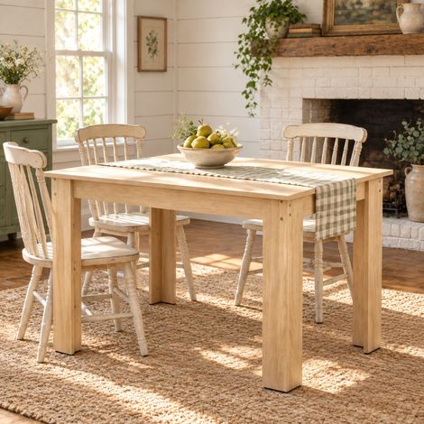 Mesa de comedor para 4 a 6 personas de madera clara, 120 x 69 cm, con tablero resistente al agua y a los arañazos, para cocina o salón de estilo moderno -FLORAGRACE (1/5)