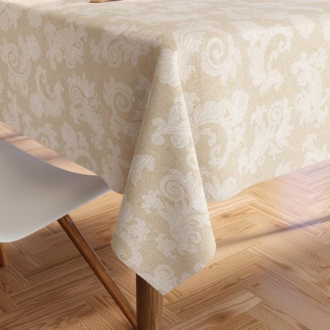 Beige Jacquard-Chambray-Tischdecke mit Blumenmuster, 90 x 140 cm, waschbare Baumwolle, für Familienessen/Partys