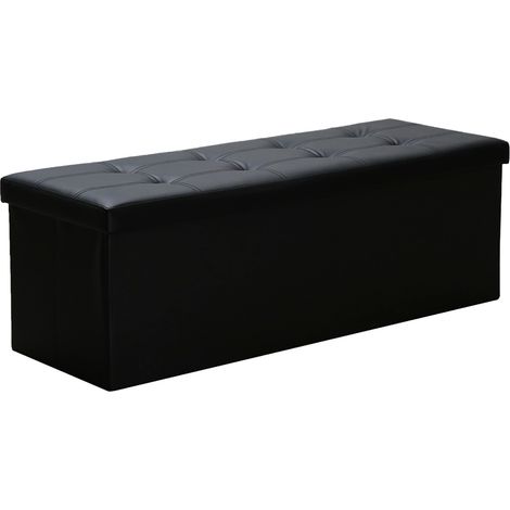 SWANEW Sgabelli con spazio di archiviazione. scatola di stoccaggio del petto di calcio pieghevole a 300 kg. pelle sintetica. 110 x 38 x 38 cm (nero) (1/5)