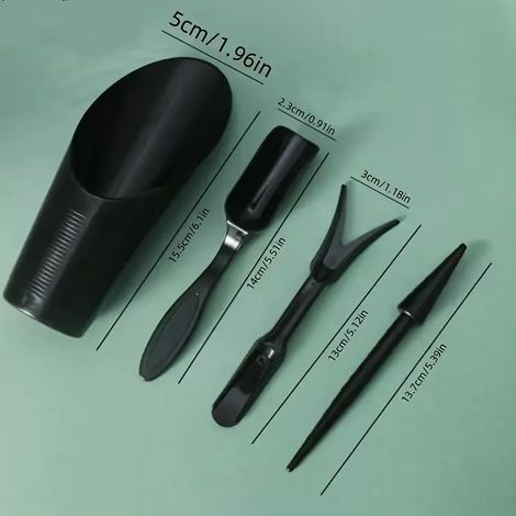 Kit de succulents en plastique comprenant pelle à main de jardin pour transplantation, rempotage, tamis à terre pour bonsaï : Mini pelle de jardin pour soin des plantes (noire) (1/4)