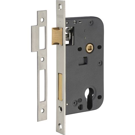 THIRARD - Boitier de serrure encastrable à cylindre pour porte d'entrée, axe 50mm, bouts carrés, têtière laiton inox brossé - THIRARD (1/2)