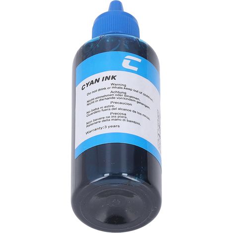 Encre d'impression en bouteille de 100 ml, haute pureté, cyan, compatible avec les imprimantes HP. (1/5)