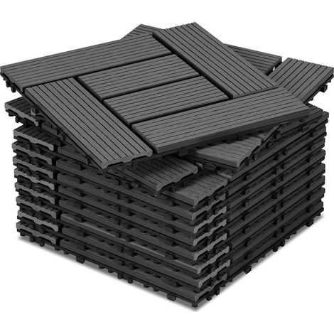 Jiubiaz 22pcs Dalle de terrasse 2m² Dalle clipsable 30x30cm Revêtement de sol extérieur terrasse jardin  Anthracite