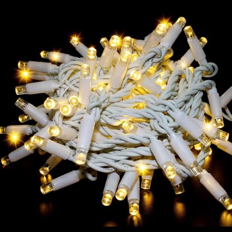 CATENA LUMINOSA PROFESSIONALE CIELO STELLATO 100 LED CAVO BIANCO 10M PROLUNGABILE - LUCE CALDA FISSA E CALDA FLASH INTERMITTENTE PER ESTERNI E INTERNI