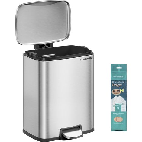 Petite Poubelle de Cuisine à Pédale, Fermeture en Douceur, Acier Inoxydable, 20 L, Argent et Noir (1/5)