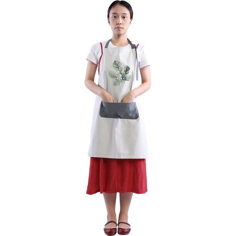 Tablier De Cuisine En Coton Gris Avec Poche - Imprimé Plantes Et Lettres Dorées - Pour Maison Et Café - Réglable Unisexe (1/5)
