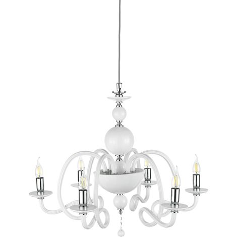 Lampadario a sospensione D75 cm VIVALDI a 6 luci in vetro lavorato a mano BIANCO (1/2)