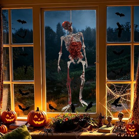 Halloween FenêTre Autocollant 100x30cm Squelette FenêTre S'Accroche