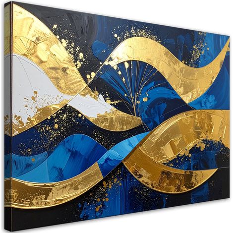 Quadro su tela, Onde dorate astratte su sfondo blu scuro - 30x20 (1/2)