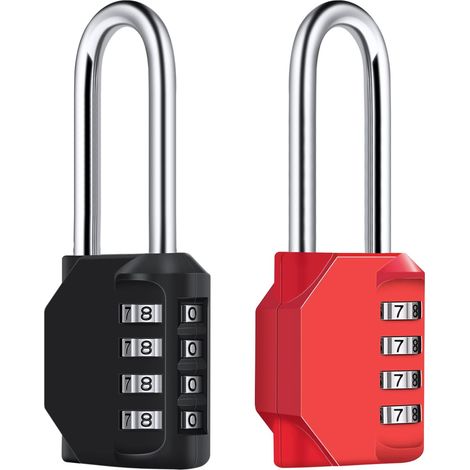 Cadenas à combinaison, [2 pièces] Cadenas étanche à 4 chiffres, en acier galvanisé résistant aux intempéries, pour écoles, gymnases et casiers / Noir et rouge (1/5)