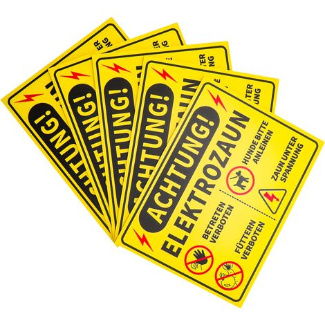 Lot de 5 Panneaux Attention Clôture Électrique, Panneaux en PVC 20x15cm Plastique de 3 mm avec Bandes Adhésives Signalisation Extérieure Résistante pour Fermes, Jardins, Propriétés Privées (1/5)