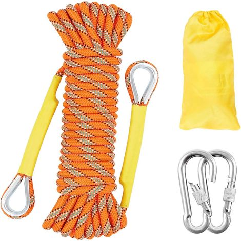 Corde d'escalade 12mm Corde Statique 10m Cordon Équipement Corde d'évacuation avec 2 Mousquetons pour Équipement d'escalade sur Glace Sauvetage Incendie Corde de Bateau (1/5)