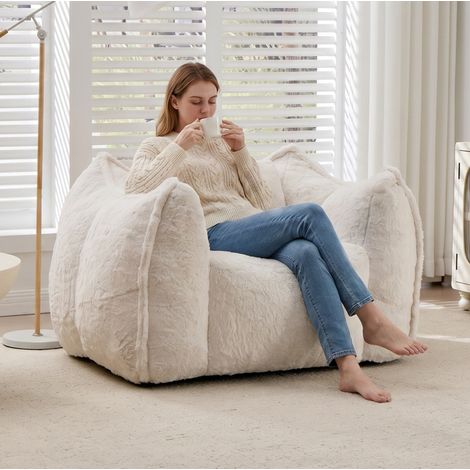 Sitzsack-Sessel 123x97x73 cm Beige, umhüllende Rückenlehne, Plüschstoff, gebrauchsfertig (1/5)
