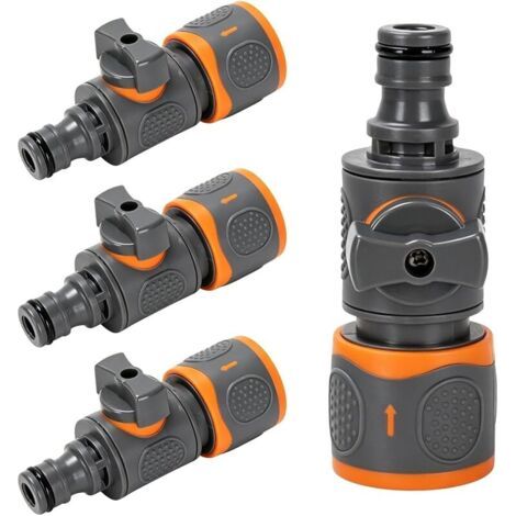 Pair Lot de 4 raccords de tuyau d'arrosage avec valve de régulation 1/2\" pour une régulation en continu et une fermeture du débit d'eau, raccord rapide pour le lavage de voiture, l'arrosage et la plu (1/5)