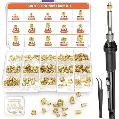 M2-M8 Insert Fileté,Preciva 350Pièces Inserts Filetés,Kit de Fer à Souder Pour Inserts Taraudés,M2-M8 Insert Fileté Metal Pour Composants d'Impression 3D et Pièces en Plastique (1/5)