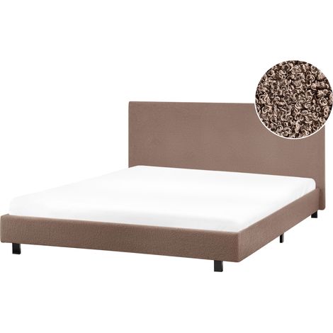 Cama moderna de bouclé 140 x 200 cm con somier y cabecero marrón Albi (1/5)