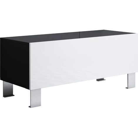 Mueble TV con Patas de Aluminio 12 cm  Mueble de televisión  Mueble de Salón  1 puerta  100x42x40cm  Modelo Luke H1  Negro y Blanco brillo