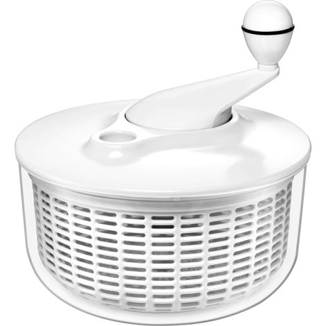 Essoreuse à salade 25 cm, plastique, tamis en plastique, mécanisme à manivelle, ouverture du couvercle pour l'alimentation en eau, fonction d'évacuation, passe au lave-vaisselle, caoutchouc ant (1/4)