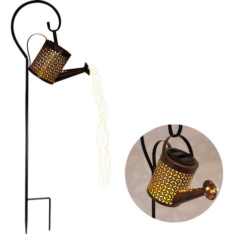 Lampe solaire arrosoir 80 cm, décoration de jardin avec guirlande LED, IP65, énergie solaire, piquet de sol, cuivre (1/5)