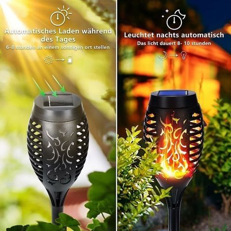 Solarleuchten für den Außenbereich – 6 Stück, 12 LED-Solarleuchten mit realistischen Flammen, wasserdichte Solarfackeln für Garten, Terrasse, Wege und Rasen (1/4)