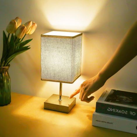 Touch-Nachttischlampe, 3-Wege-Dimmung, Lampenschirm aus Leinenstoff, kleine Tischlampen für Schlafzimmer, Wohnzimmer, Hotel (Quadratisch – 1)