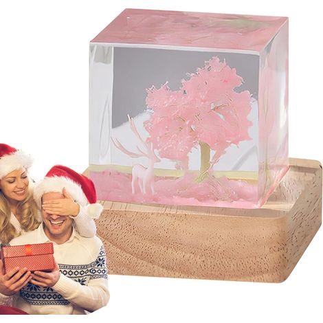 Veilleuse USB Forêt Résine USB avec Cerf Blanc Décoration pour la Maison, Chambre d'enfant, Salon, Salon (1/5)