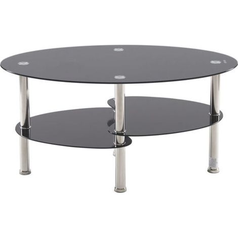 Table Basse Moderne en Verre Trempé Noir avec Style Double Queue de Poisson et Design Ovale