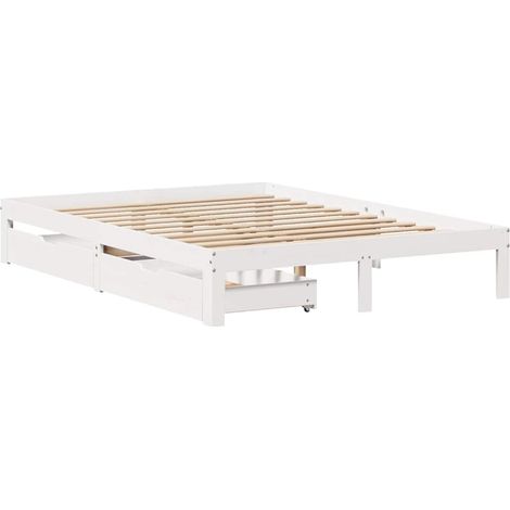 vidaXL Cadre de lit avec tiroirs sans matelas blanc 140x190 cm (1/5)