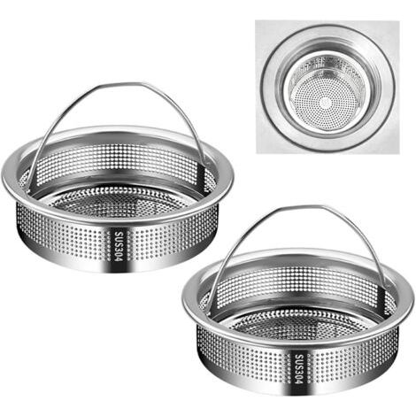 PA 2er-Set Küchenspülenfilter, Edelstahl-Spülbeckensieb mit Griff, Durchmesser 7,7 cm, leicht zu reinigen (1/5)