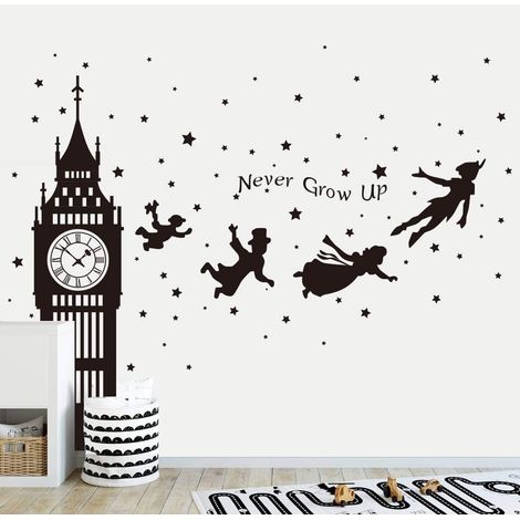 Sticker Muraux Peter Pan Etoile Autocollant Mural Big Ben Fée A