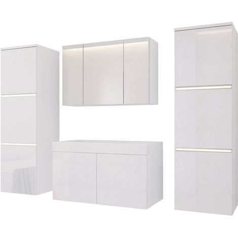 Set mobili da bagno, Bianco Opaco, Bianco Lucido, 160 x 130 cm (1/4)