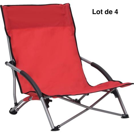 4 Chaises Pliables Basses Rouges de camping ou de plage moderne et de qualité
