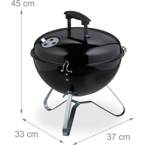 Barbecue portatile rotondo da parco 37 cm facile da trasportare e di semplice manutenzione in metallo nero 130016768