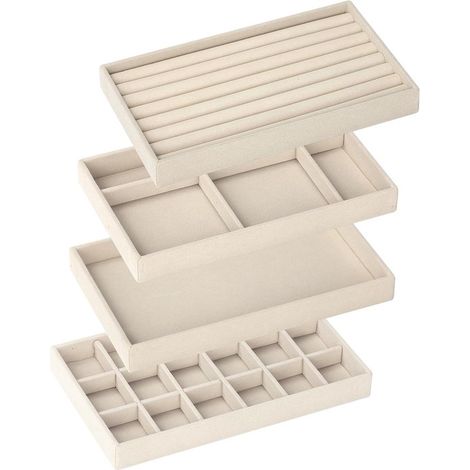 Caja organizadora de joyas - Organizador de cajones - Apilable - 4 piezas - Beige