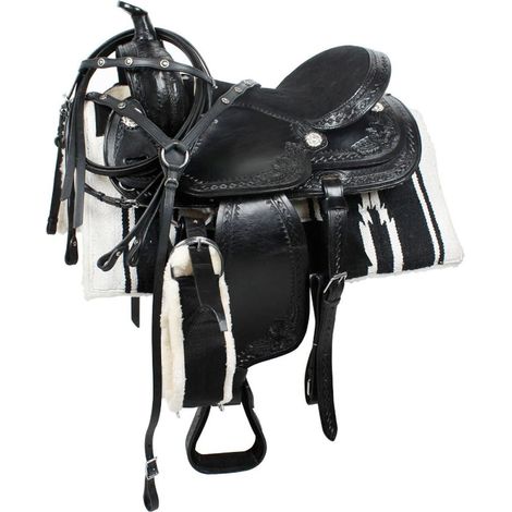 16 =40 cm, Noir: Ensemble selle western Amigo tout cuir avec étriers, étrivières et sangle