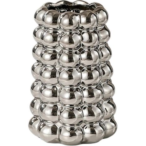 Unique Luxury Ceramic Flower Vase with Drainage Hole, Ceramic Bubble Vase for Living Room or Dining Table, Silver (1/5)