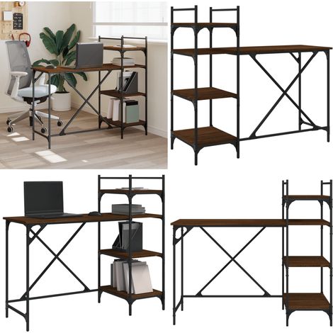 Computertisch mit Regal Braun Eiche-Optik 120x47x109 cm - Schreibtisch - Computertisch - Bürotisch - Home Office - Arbeitsplatz - Home & Living