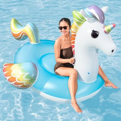 TrAdE Shop Traesio - Cavalcabile Gonfiabile Da Piscina A Forma Di Unicorno Gigante 224x164cm Maniglie 41113 - (1/5)