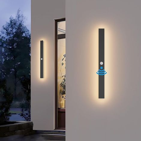Applique Longue Exterieur avec Detecteur de Mouvement, Noir LED Applique Murale Exterieur Étanche IP65 Lampe Murale Blanc Chaud 3000K Pour Jardin Garage 60CM (1/5)