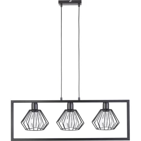 Suspension industrielle noire 3 globes verre Saga E27