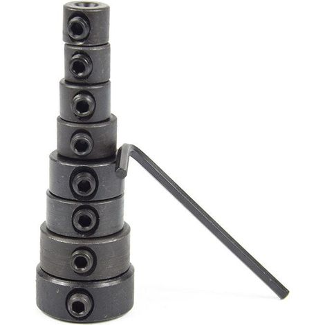 Colliers Limitation Forage, Foret Butée Profondeur,8 Pieces Positionneur Anneau Profondeur, Réglable Butée Foret Butées Profondeur Forage Colliers D'Arrêt de Profondeur avec Clé Hexagonale 3-16 (1/4)
