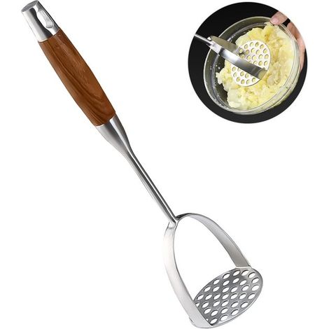 Presse-purée en acier inoxydable avec manche en bois - Presse-légumes professionnel robuste - Convient à tous types de légumes - Compatible lave-vaisselle
