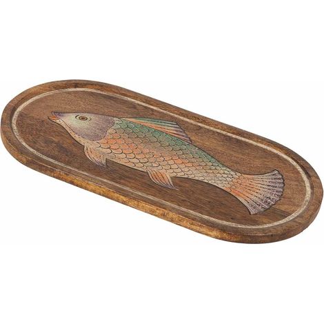 Bandeja de madera marrón pintada a mano 48x2x25cm (1/5)