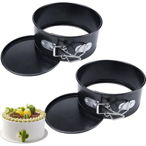 Lot de 2 petits moules à charnière – Ø 10 cm – Revêtement antiadhésif et fond amovible – Pour mini-gâteaux, cheesecakes et desserts – Acier au carbone – Noir (1/5)
