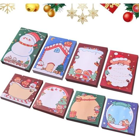 Notes autocollantes de Noël - Étiquettes autocollantes - Lot de 8 - Colorés - Rouge - Pratiques (1/4)