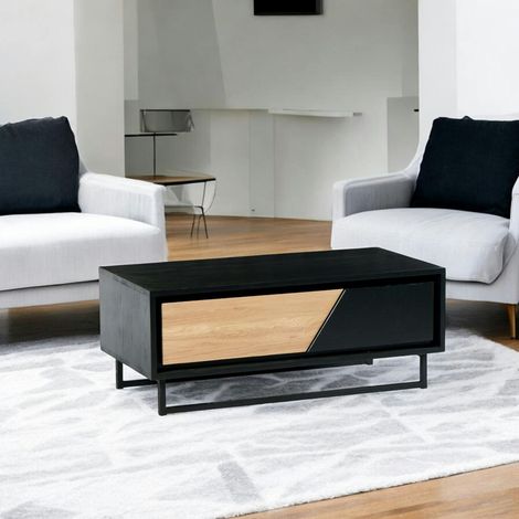 Table basse 1 tiroir bois noir et blanc ANINA (1/3)