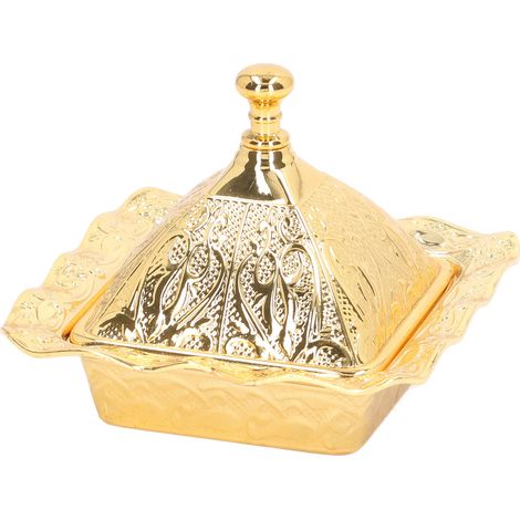 Ce mini bol carré de style vintage, plaqué or et fabriqué en alliage de zinc, est livré avec un couvercle anti-poussière et convient à la décoration de table et aux occasions festives. (1/5)