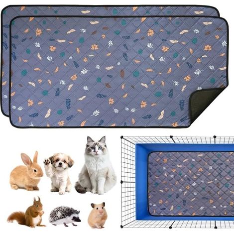 Lot de 2 coussinets lavables pour lapins : 120 x 61 cm, réutilisables, antidérapants, lavables, pour cages de rongeurs et petits animaux