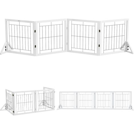 Beyamis Faltbares Hundegitter, Sicherheitsgitter für Haustiere und Welpen mit 4 Elementen und dreieckigen Füßen, 280 x 70 cm, Weiß
