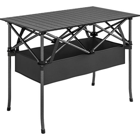 Tavolo da Campeggio Pieghevole 93x55x68 cm con Rete Portaoggetti e Borsa Struttura in Metallo Nero (1/5)